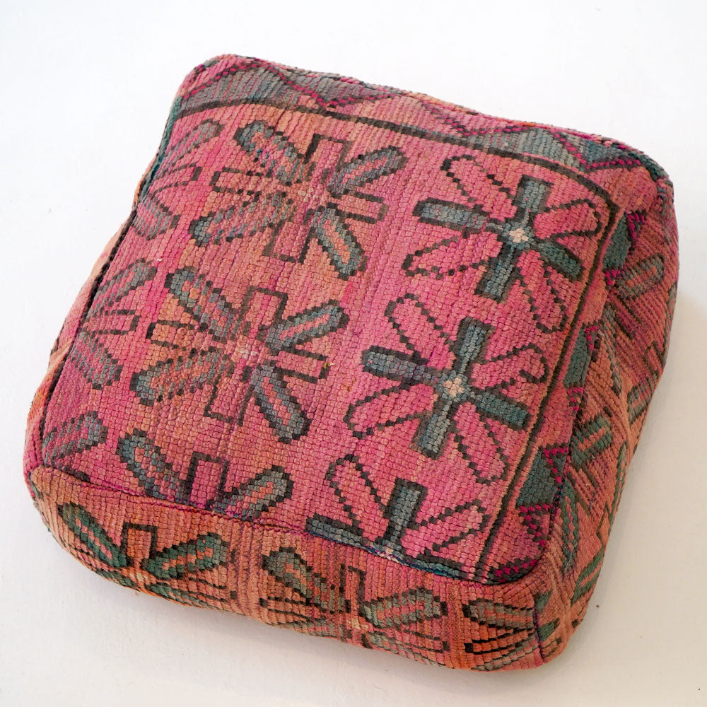 Berber pouf pink hot vintage Moroccan wool floor cushion