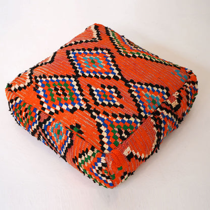 Handcrafted Vintage Wool Pouf, Vivid