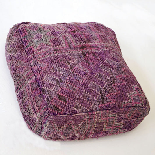 Handcrafted Vintage Wool Pouf, Purple