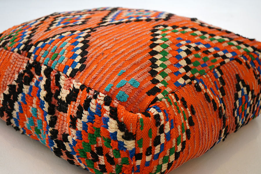 Handcrafted Vintage Wool Pouf, Vivid