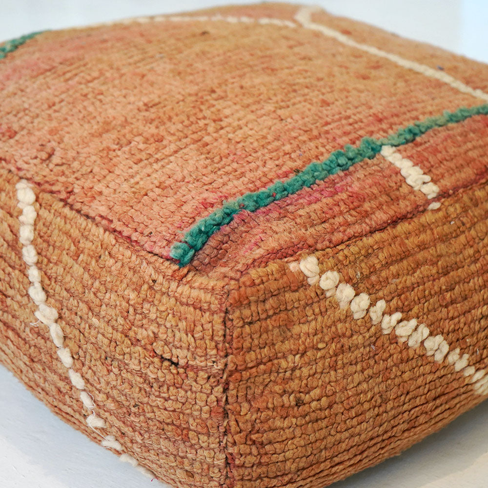 Handcrafted Vintage Wool Pouf, Orange