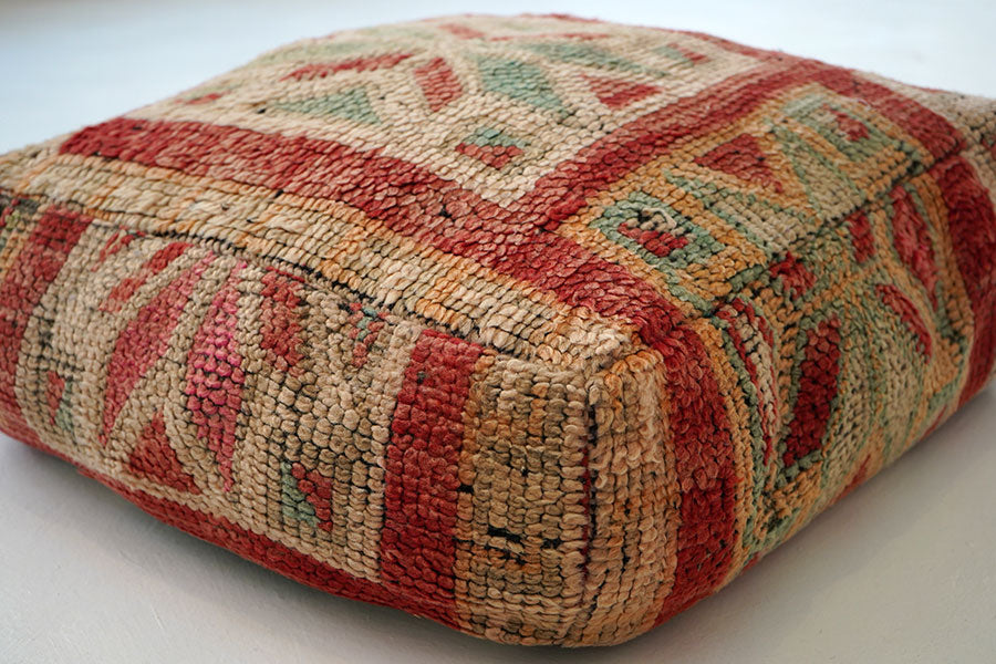 Handcrafted Vintage Wool Pouf, Fluffy