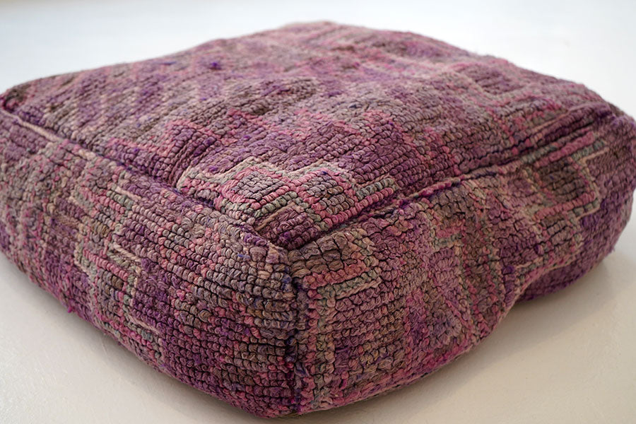 Handcrafted Vintage Wool Pouf, Purple