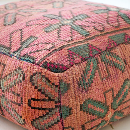 Handcrafted Vintage Wool Pouf, Pink