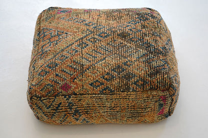 Handcrafted Vintage Wool Pouf, Boujad