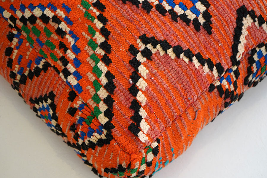 Handcrafted Vintage Wool Pouf, Vivid